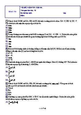 Đề kiểm tra 15 phút môn Giải tích - Đề số 716